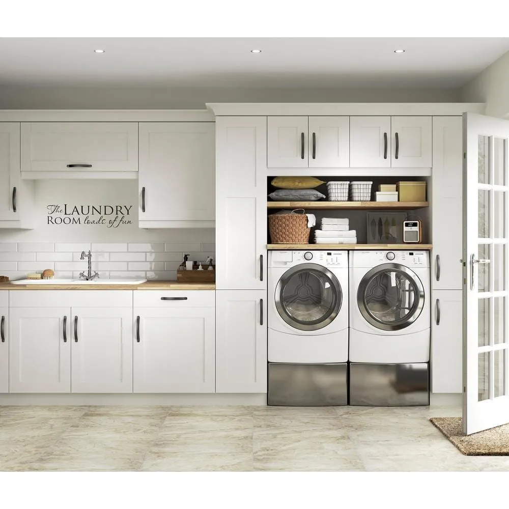 J COLLECTION 30 in. W x 94.5 in. H x 24 in. D Wallace Painted Warm White Shaker Assembled Pantry Micro Kitchen Cabinet with Drawers, photo 6 of 12