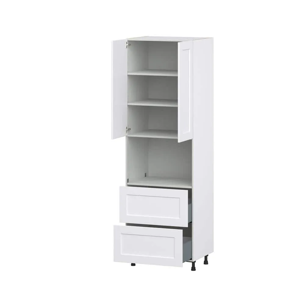 J COLLECTION 30 in. W x 94.5 in. H x 24 in. D Wallace Painted Warm White Shaker Assembled Pantry Micro Kitchen Cabinet with Drawers, photo 7 of 12
