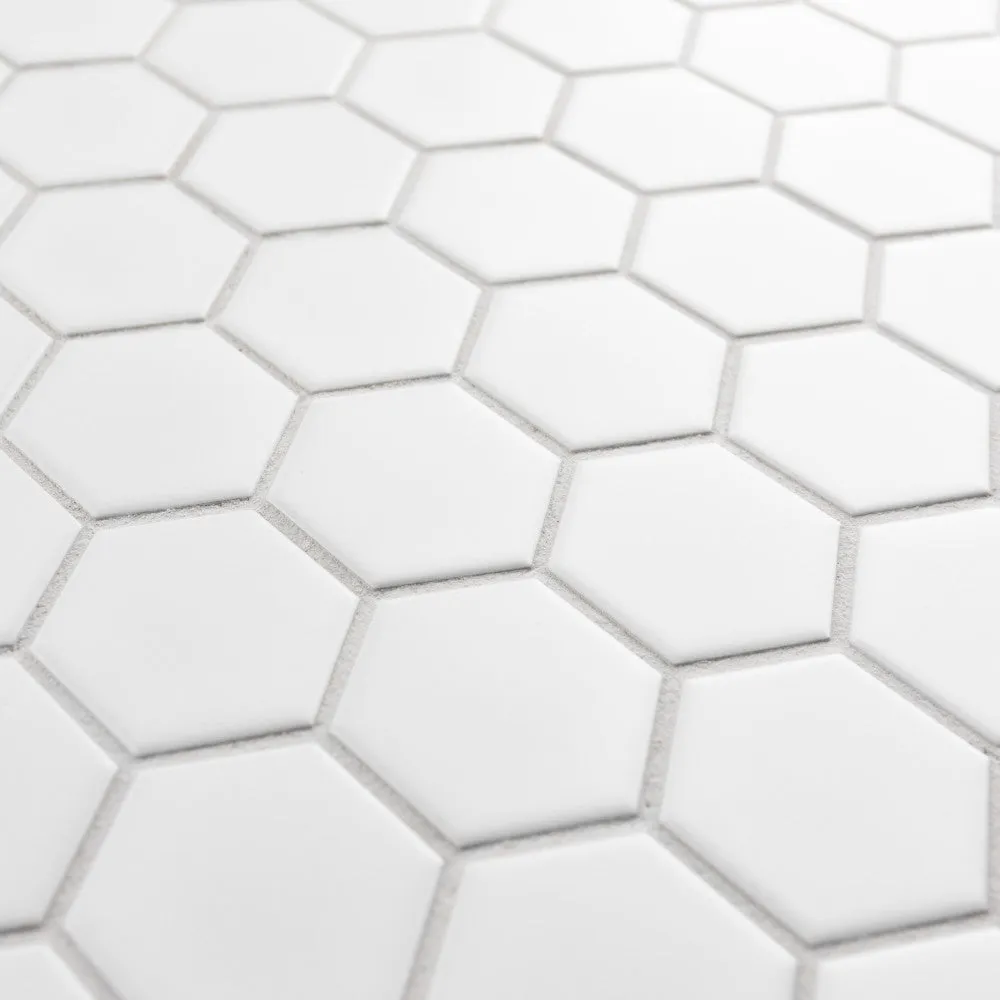 Merola Tile Metro Hex 2 in. Matte White Porcelain Mosaic Tile, 11-1/8 in. x 12-5/8 in. x 6 mm (9.96 sq. ft. per case), photo 5 of 8
