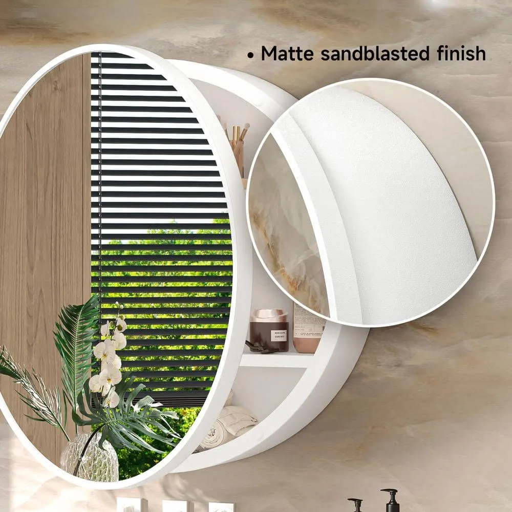 KeonJinn 20 in. W x 20 in. H Round White Metal Framed Recessed/Surface Mount Medicine Cabinet with Mirror, photo 5 of 8