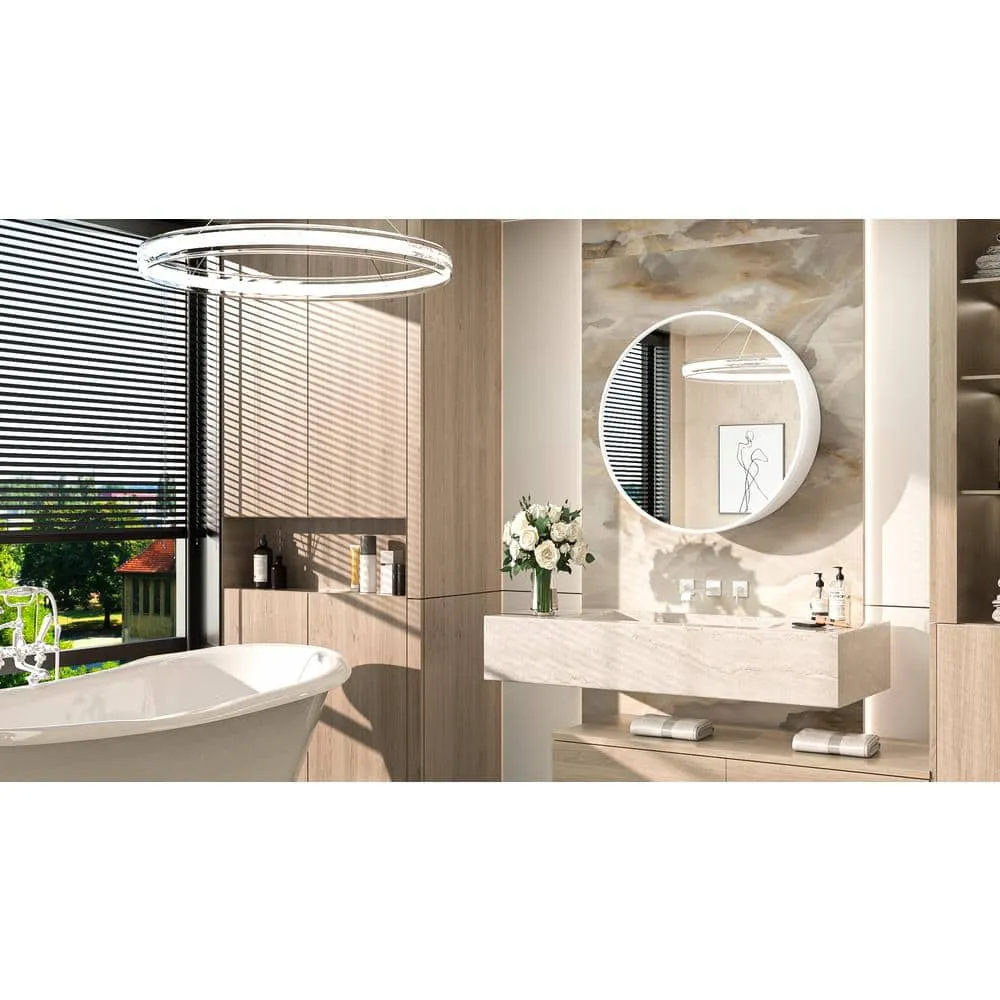 KeonJinn 20 in. W x 20 in. H Round White Metal Framed Recessed/Surface Mount Medicine Cabinet with Mirror, photo 8 of 8