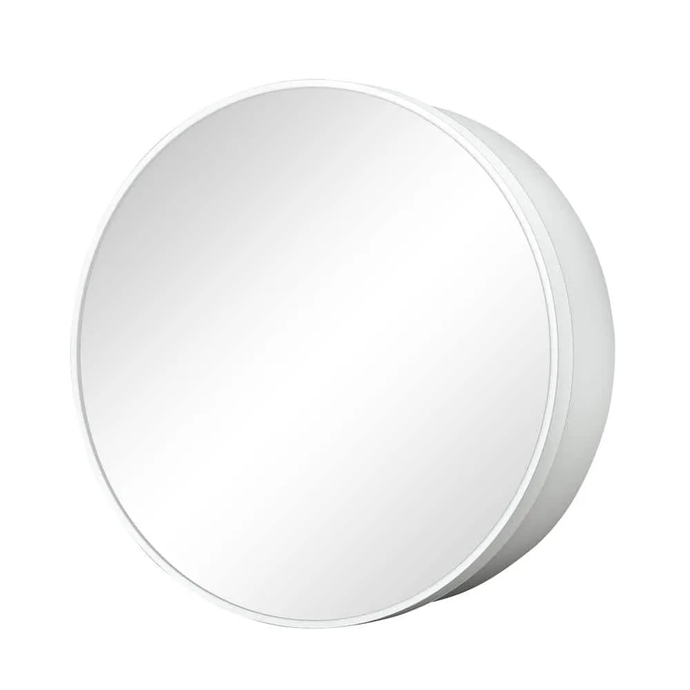 KeonJinn 20 in. W x 20 in. H Round White Metal Framed Recessed/Surface Mount Medicine Cabinet with Mirror, photo 3 of 8