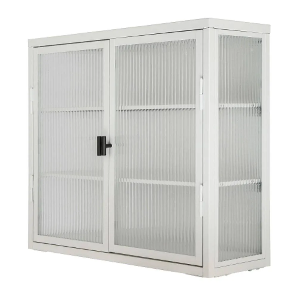Adrinfly 27.60 in. L x 9.10 in. H x 23.60 in. W Double Glass Door Assembled Wall Cabinet with Detachable Shelves in White, photo 7 of 7