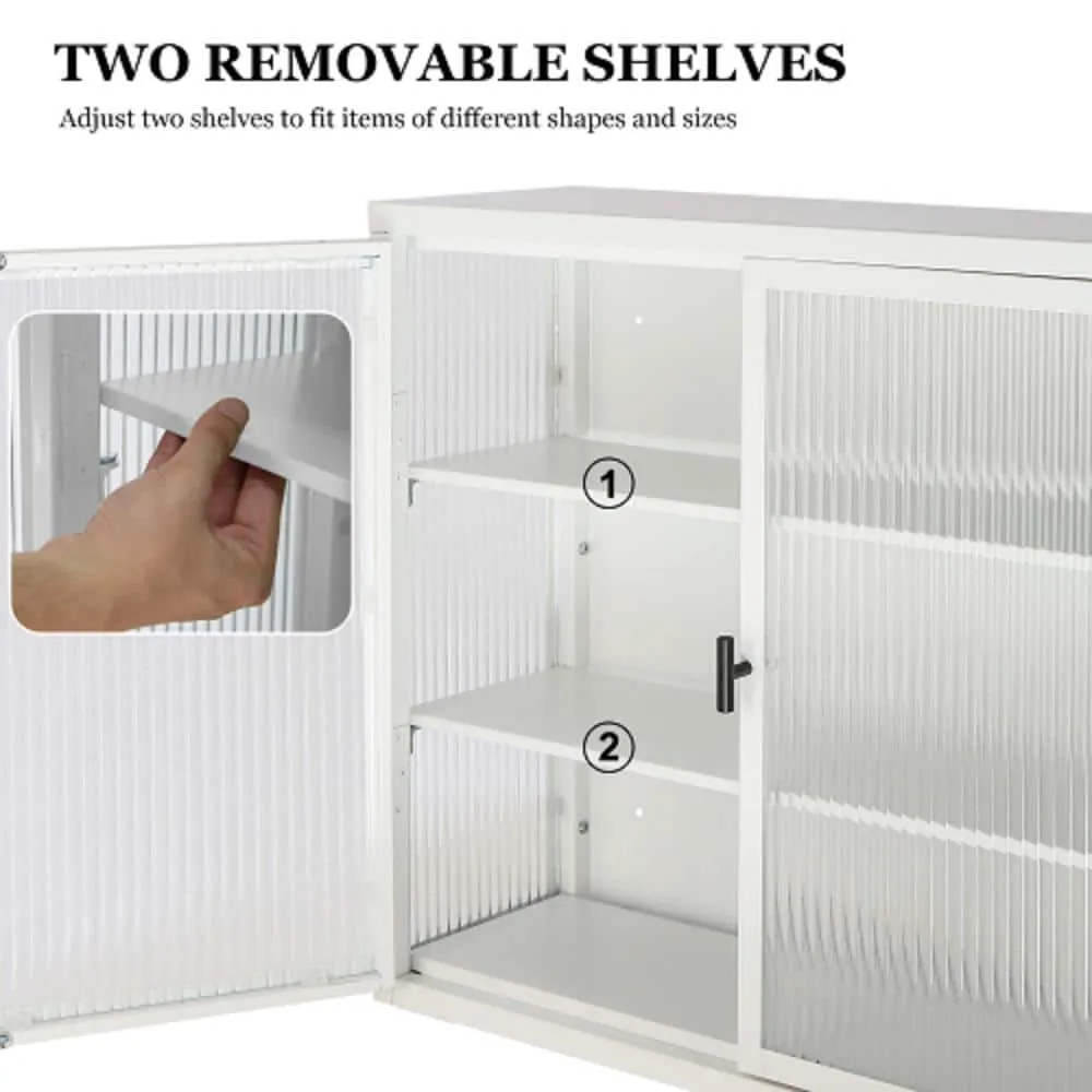 Adrinfly 27.60 in. L x 9.10 in. H x 23.60 in. W Double Glass Door Assembled Wall Cabinet with Detachable Shelves in White, photo 4 of 7
