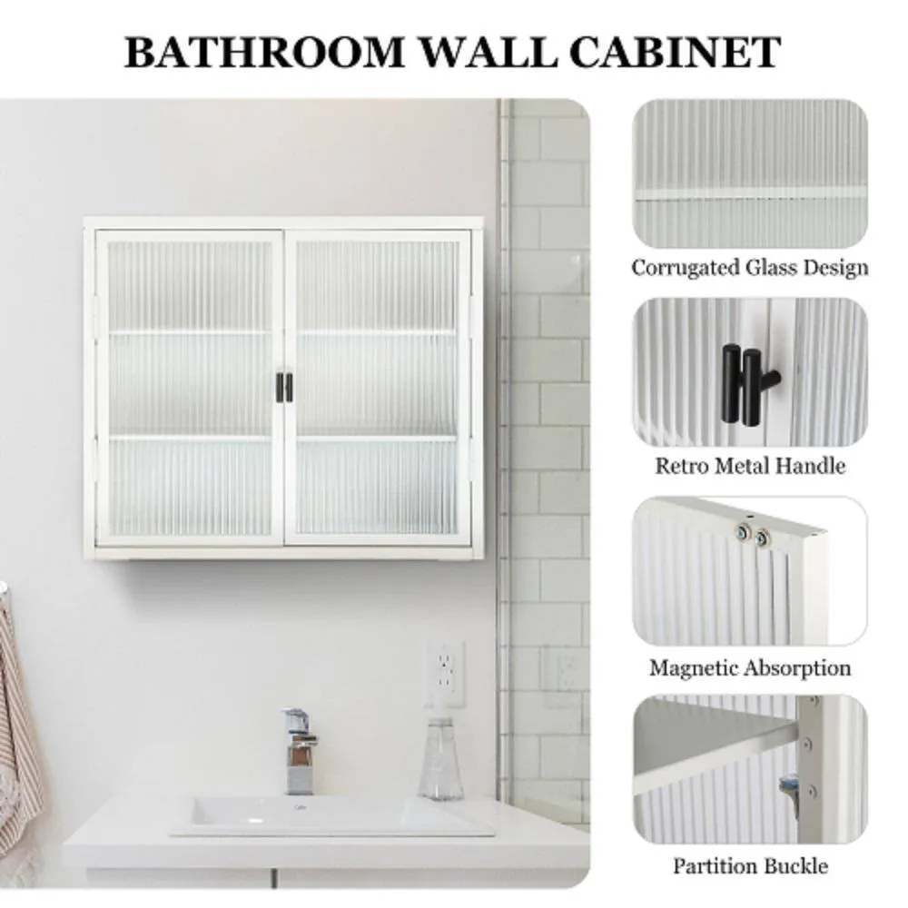 Adrinfly 27.60 in. L x 9.10 in. H x 23.60 in. W Double Glass Door Assembled Wall Cabinet with Detachable Shelves in White, photo 3 of 7