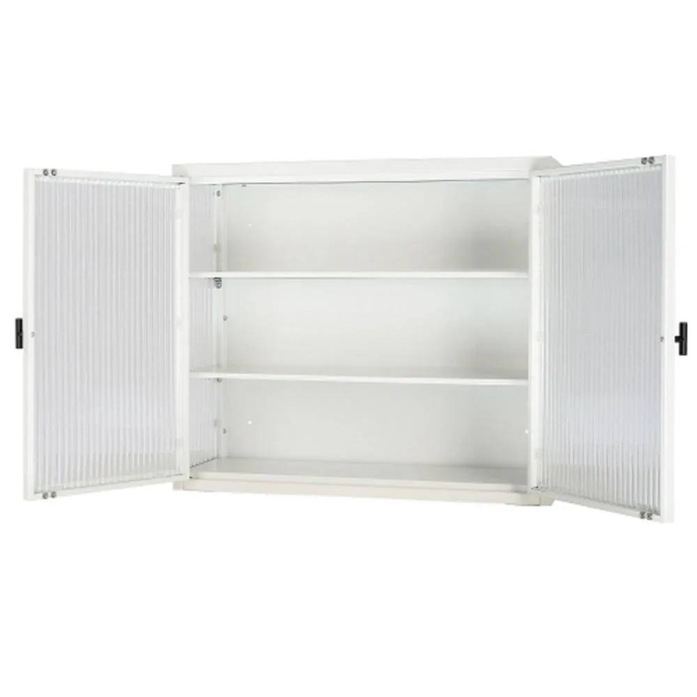Adrinfly 27.60 in. L x 9.10 in. H x 23.60 in. W Double Glass Door Assembled Wall Cabinet with Detachable Shelves in White, photo 6 of 7