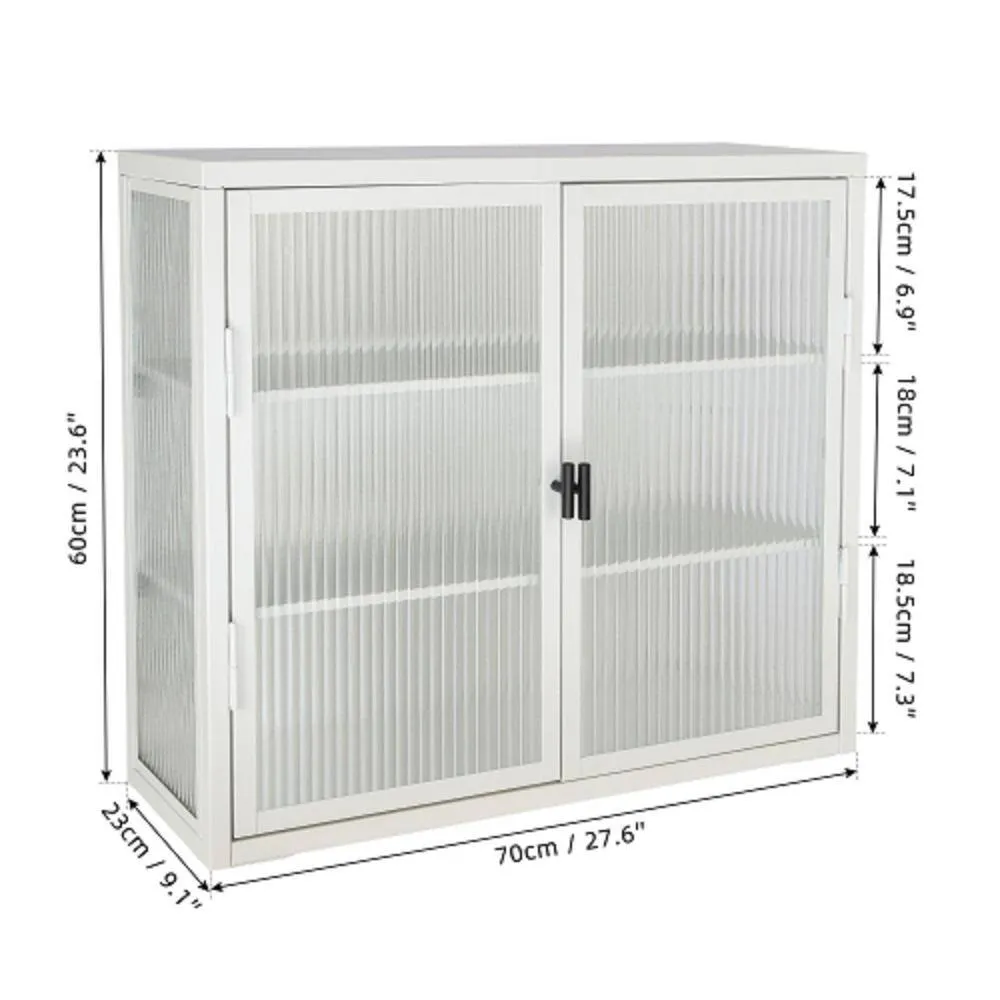 Adrinfly 27.60 in. L x 9.10 in. H x 23.60 in. W Double Glass Door Assembled Wall Cabinet with Detachable Shelves in White, photo 5 of 7