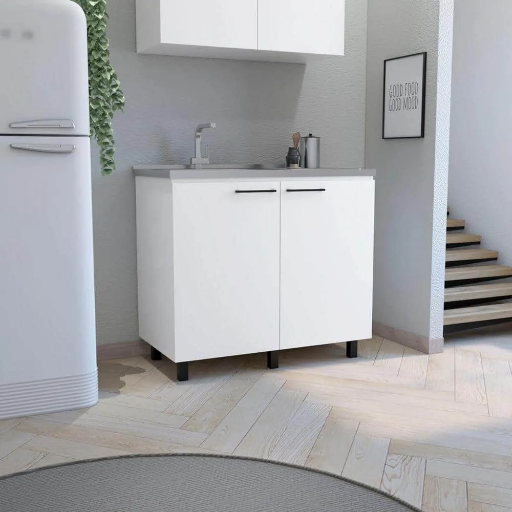 Adrinfly 39.40 in. D x 20.70 in. W Undermount Stainless Steel White Utility Sink with 2-Doors, 2-Shelves and Large Countertop, photo 4 of 6