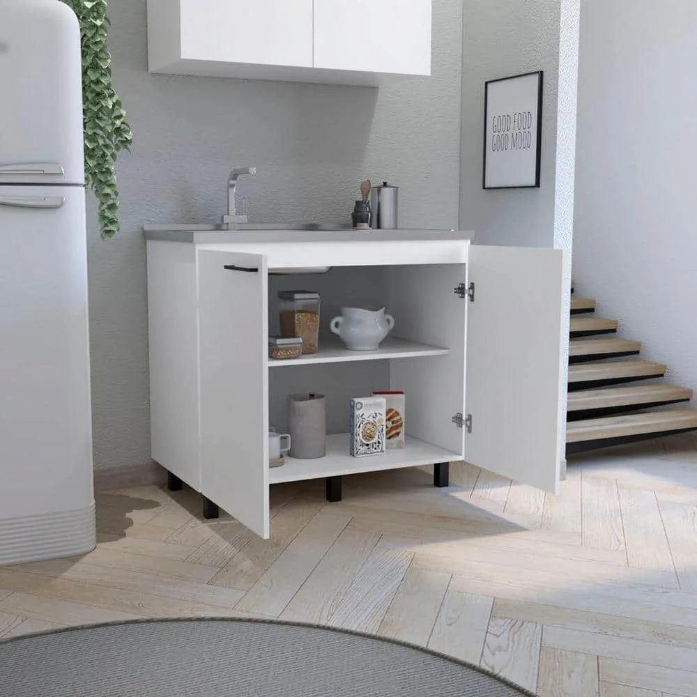 Adrinfly 39.40 in. D x 20.70 in. W Undermount Stainless Steel White Utility Sink with 2-Doors, 2-Shelves and Large Countertop, photo 5 of 6