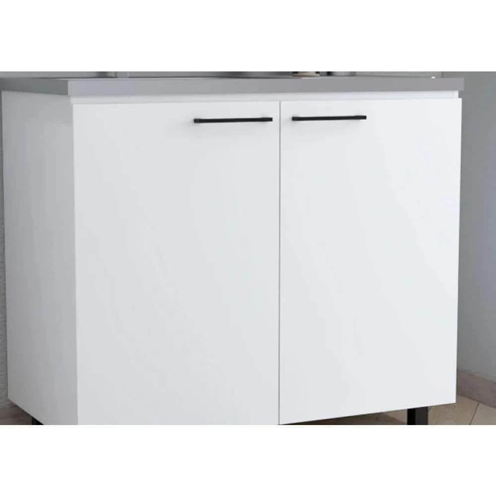 Adrinfly 39.40 in. D x 20.70 in. W Undermount Stainless Steel White Utility Sink with 2-Doors, 2-Shelves and Large Countertop, photo 2 of 6