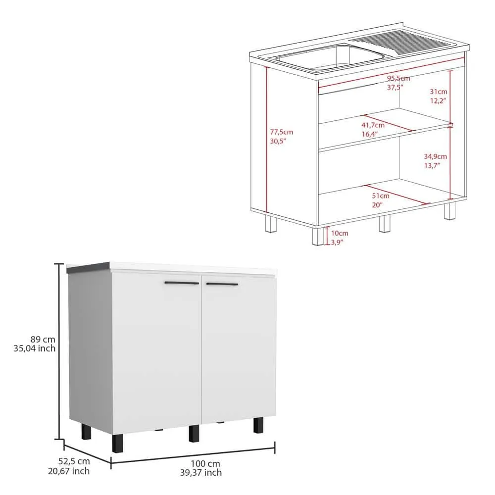 Adrinfly 39.40 in. D x 20.70 in. W Undermount Stainless Steel White Utility Sink with 2-Doors, 2-Shelves and Large Countertop, photo 6 of 6
