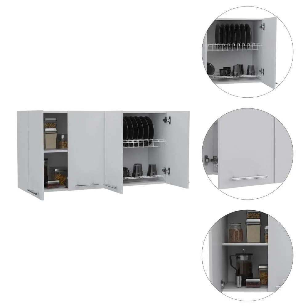 Amucolo 47.2 in. W x 13.1 in. D x 23.6 in. H White Ready to Assemble Wall Kitchen Cabinet with Shelves and Four Doors, photo 4 of 7