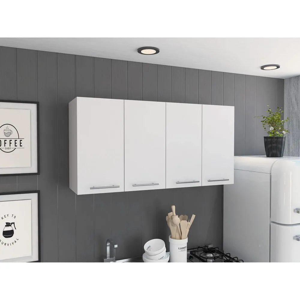 Amucolo 47.2 in. W x 13.1 in. D x 23.6 in. H White Ready to Assemble Wall Kitchen Cabinet with Shelves and Four Doors, photo 7 of 7