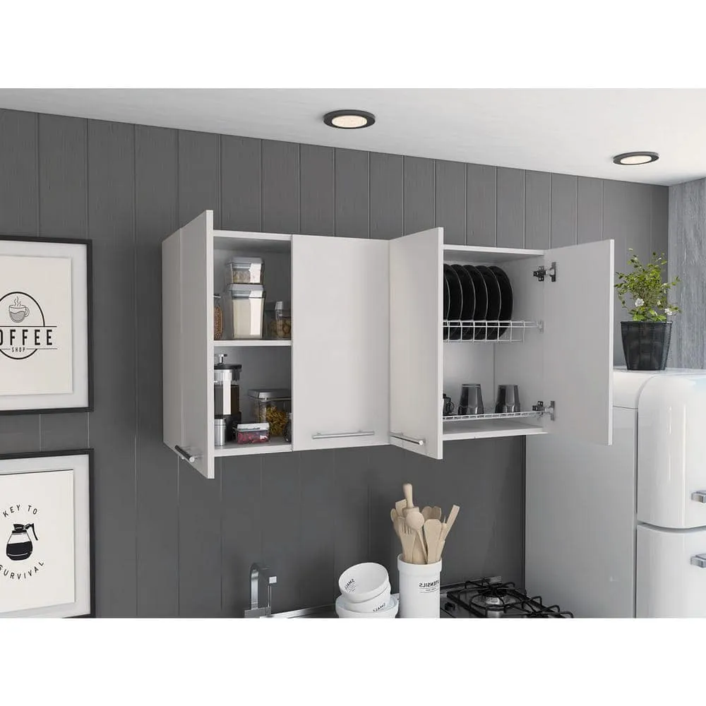Amucolo 47.2 in. W x 13.1 in. D x 23.6 in. H White Ready to Assemble Wall Kitchen Cabinet with Shelves and Four Doors, photo 5 of 7