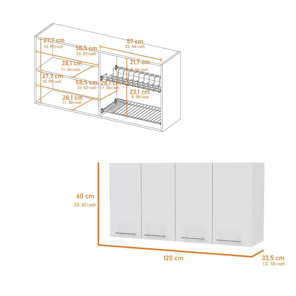 Amucolo 47.2 in. W x 13.1 in. D x 23.6 in. H White Ready to Assemble Wall Kitchen Cabinet with Shelves and Four Doors, photo 2 of 7