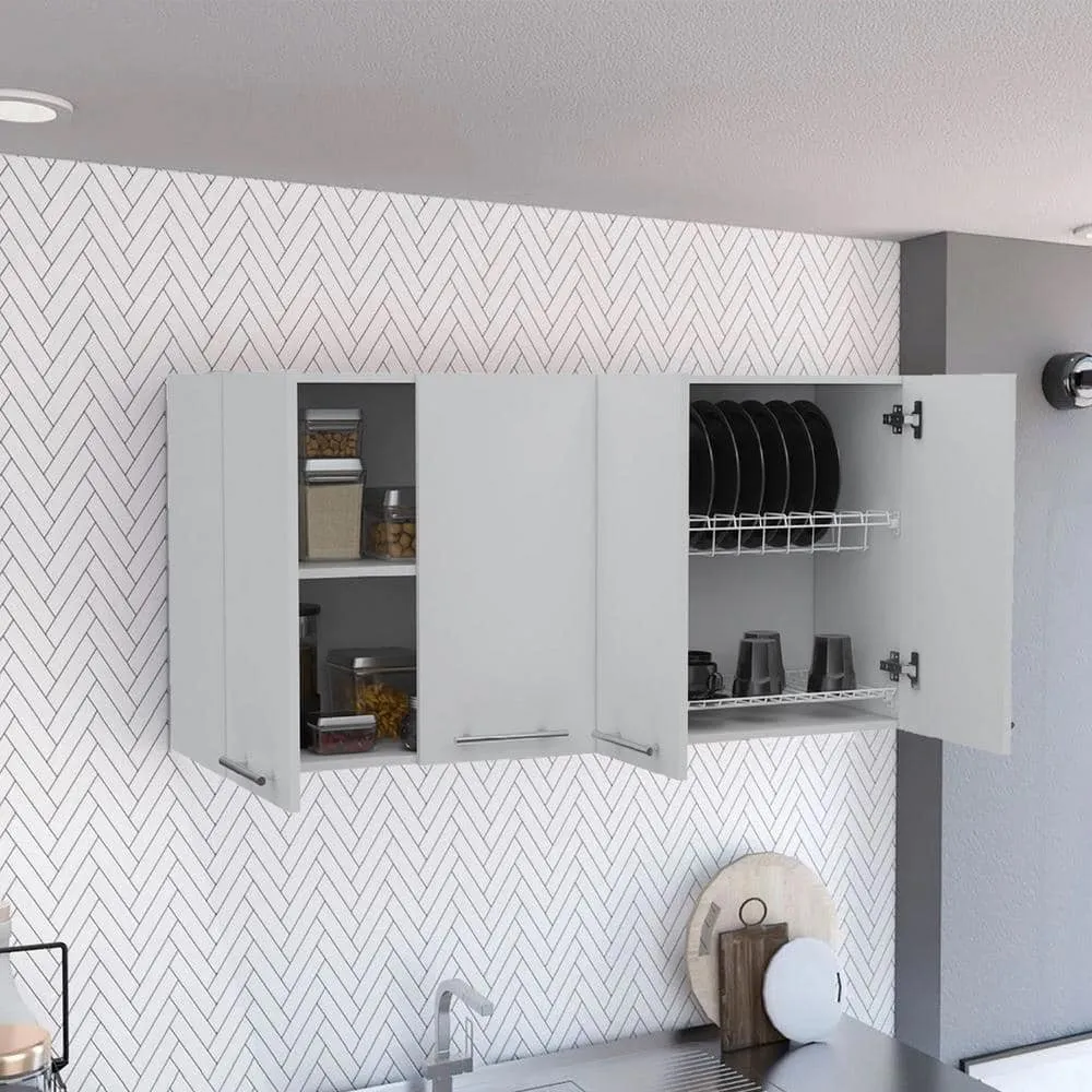 Amucolo 47.2 in. W x 13.1 in. D x 23.6 in. H White Ready to Assemble Wall Kitchen Cabinet with Shelves and Four Doors, photo 6 of 7