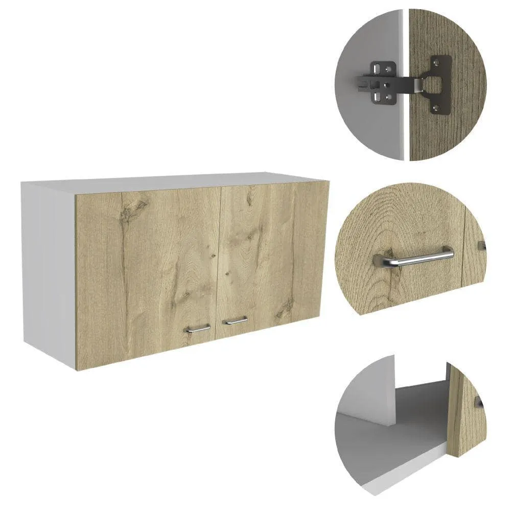 Amucolo 39.3 in. W x 12.6 in. D x 19.3 in. H White and Light Oak Wood Ready to Assemble Wall Kitchen Cabinet with Double Doors, photo 4 of 7