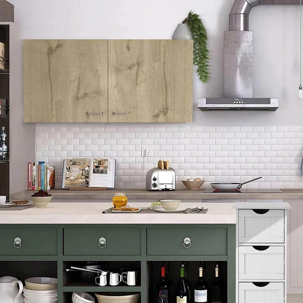Amucolo 39.3 in. W x 12.6 in. D x 19.3 in. H White and Light Oak Wood Ready to Assemble Wall Kitchen Cabinet with Double Doors, photo 7 of 7