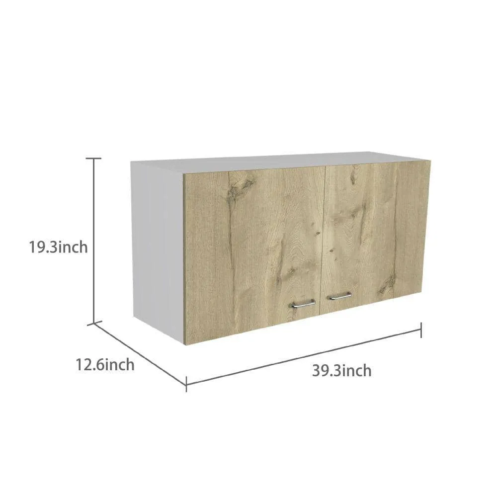 Amucolo 39.3 in. W x 12.6 in. D x 19.3 in. H White and Light Oak Wood Ready to Assemble Wall Kitchen Cabinet with Double Doors, photo 2 of 7