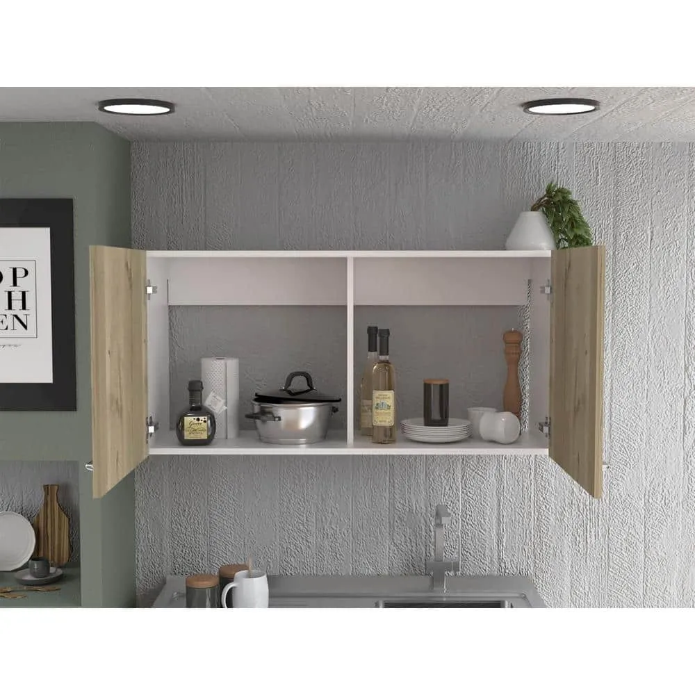 Amucolo 39.3 in. W x 12.6 in. D x 19.3 in. H White and Light Oak Wood Ready to Assemble Wall Kitchen Cabinet with Double Doors, photo 6 of 7