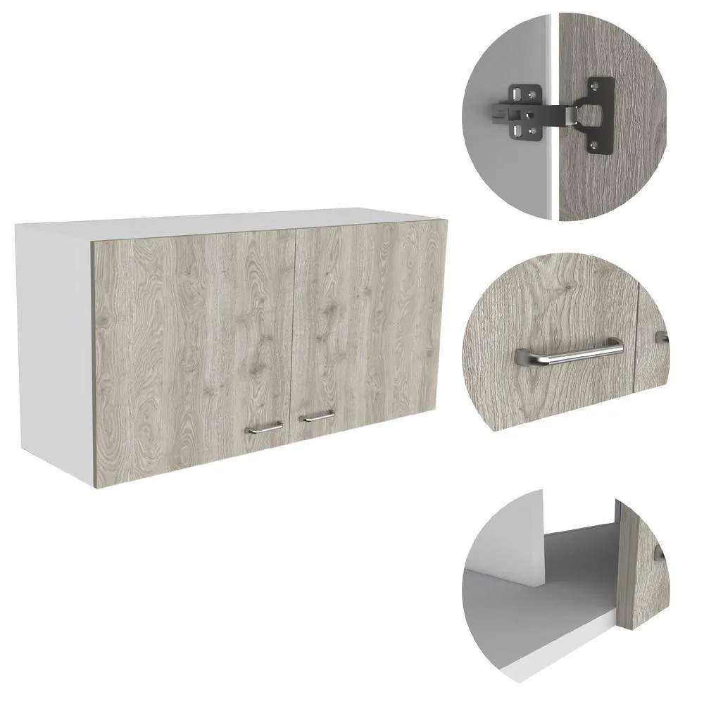 Amucolo 39.3 in. W x 12.6 in. D x 19.3 in. H White and Light Oak Ready to Assemble Wall Kitchen Cabinet Double Doors, photo 4 of 7