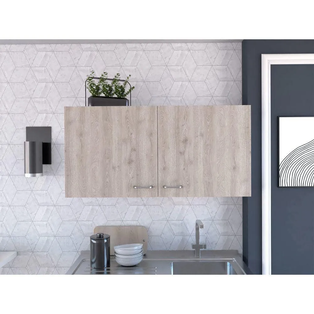 Amucolo 39.3 in. W x 12.6 in. D x 19.3 in. H White and Light Oak Ready to Assemble Wall Kitchen Cabinet Double Doors, photo 7 of 7