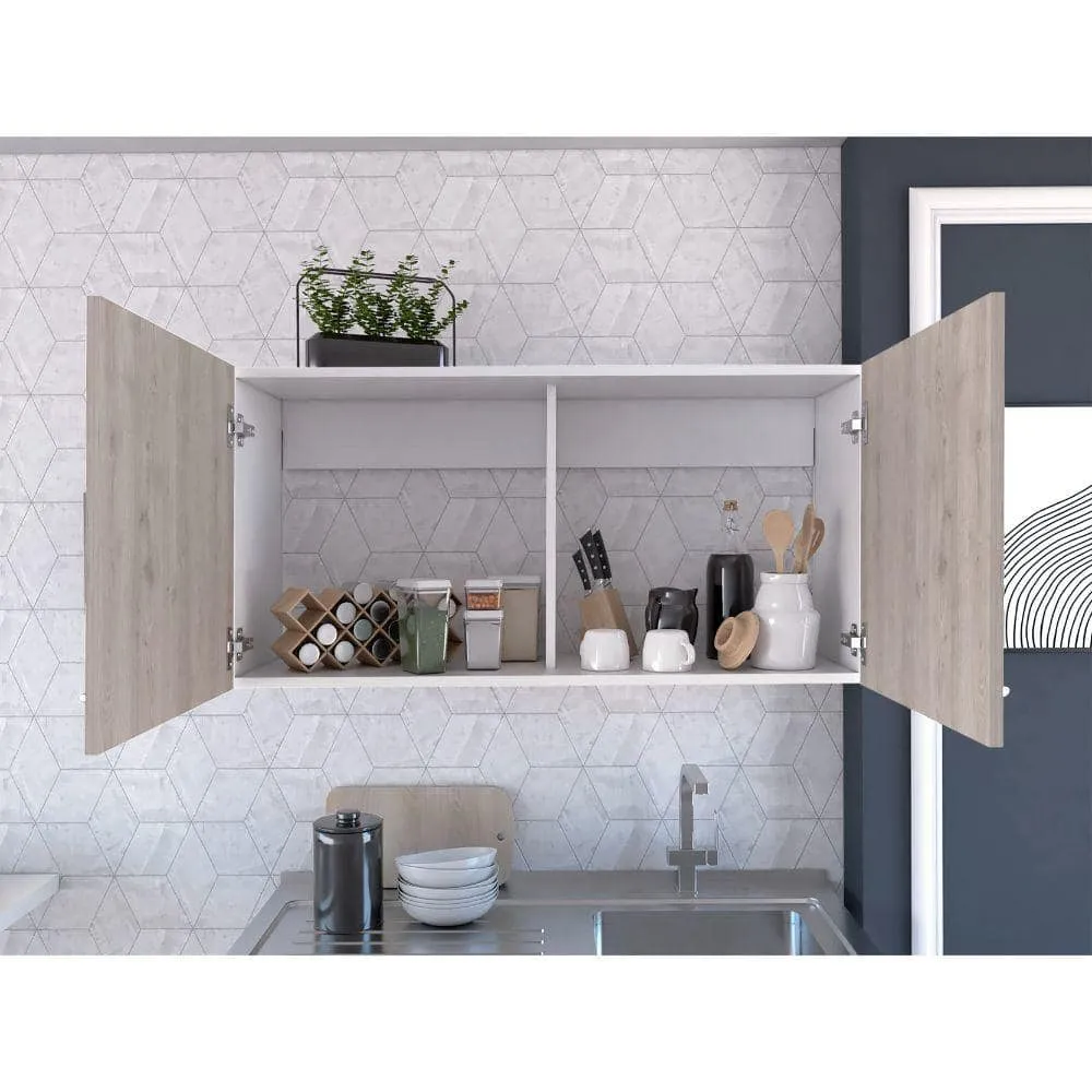 Amucolo 39.3 in. W x 12.6 in. D x 19.3 in. H White and Light Oak Ready to Assemble Wall Kitchen Cabinet Double Doors, photo 5 of 7