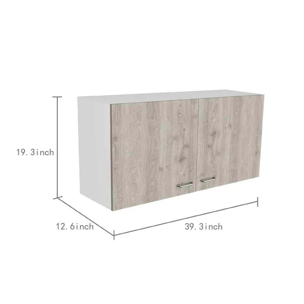 Amucolo 39.3 in. W x 12.6 in. D x 19.3 in. H White and Light Oak Ready to Assemble Wall Kitchen Cabinet Double Doors, photo 2 of 7