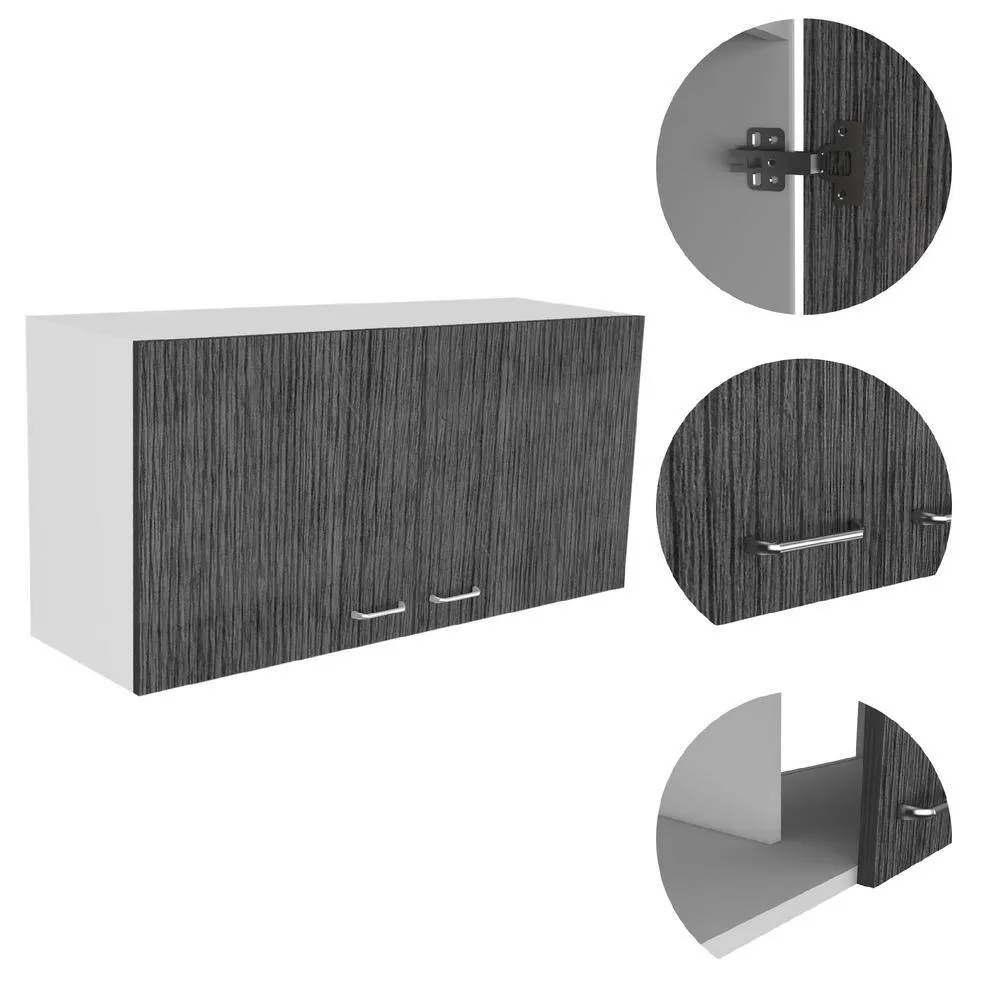 Amucolo 39.3 in. W x 12.6 in. D x 19.3 in. H White and Smokey Gray Ready to Assemble Wall Kitchen Cabinet with Double Doors, photo 4 of 7