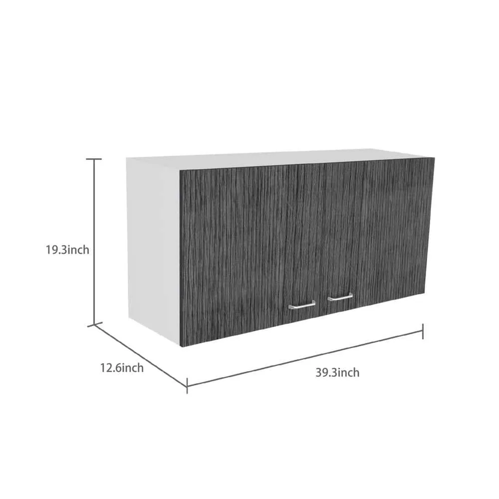 Amucolo 39.3 in. W x 12.6 in. D x 19.3 in. H White and Smokey Gray Ready to Assemble Wall Kitchen Cabinet with Double Doors, photo 2 of 7