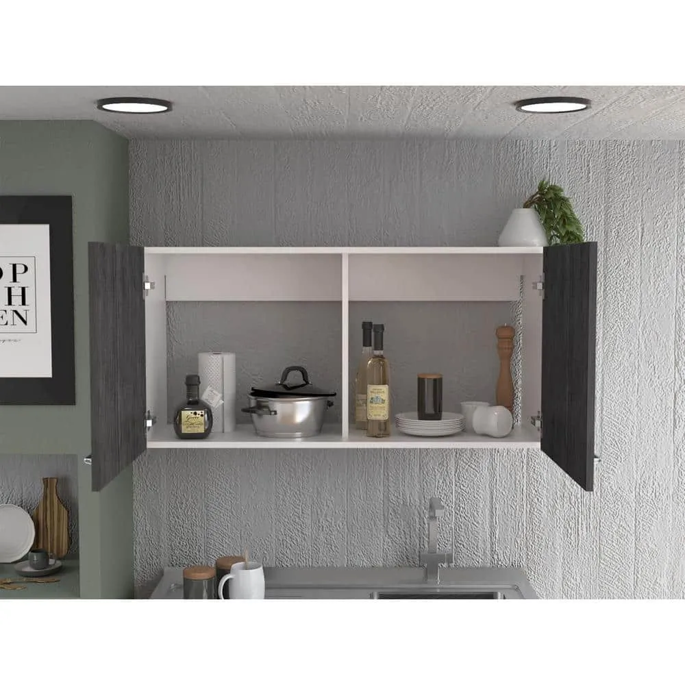 Amucolo 39.3 in. W x 12.6 in. D x 19.3 in. H White and Smokey Gray Ready to Assemble Wall Kitchen Cabinet with Double Doors, photo 4 of 5