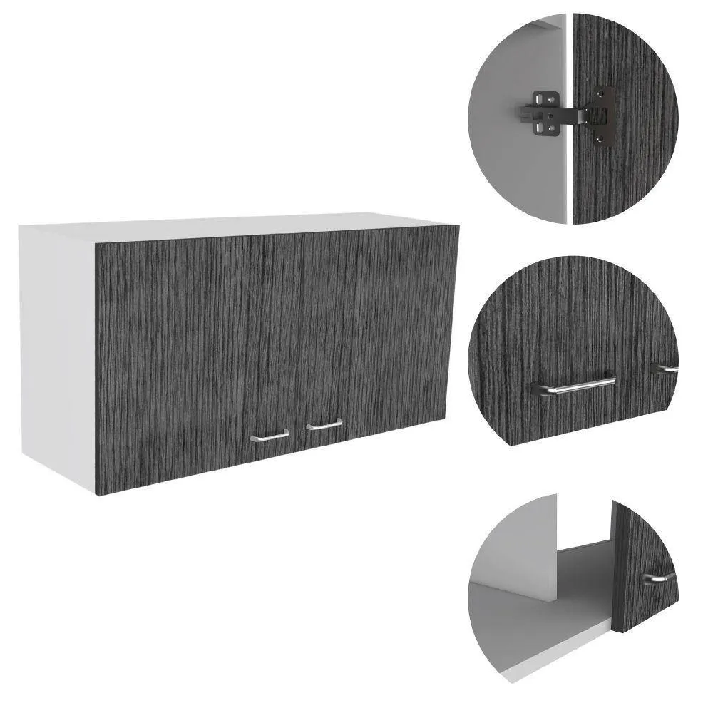 Amucolo 39.3 in. W x 12.6 in. D x 19.3 in. H White and Smokey Gray Ready to Assemble Wall Kitchen Cabinet with Double Doors, photo 3 of 5