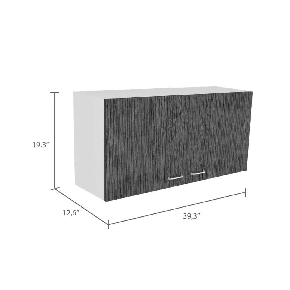 Amucolo 39.3 in. W x 12.6 in. D x 19.3 in. H White and Smokey Gray Ready to Assemble Wall Kitchen Cabinet with Double Doors, photo 2 of 5