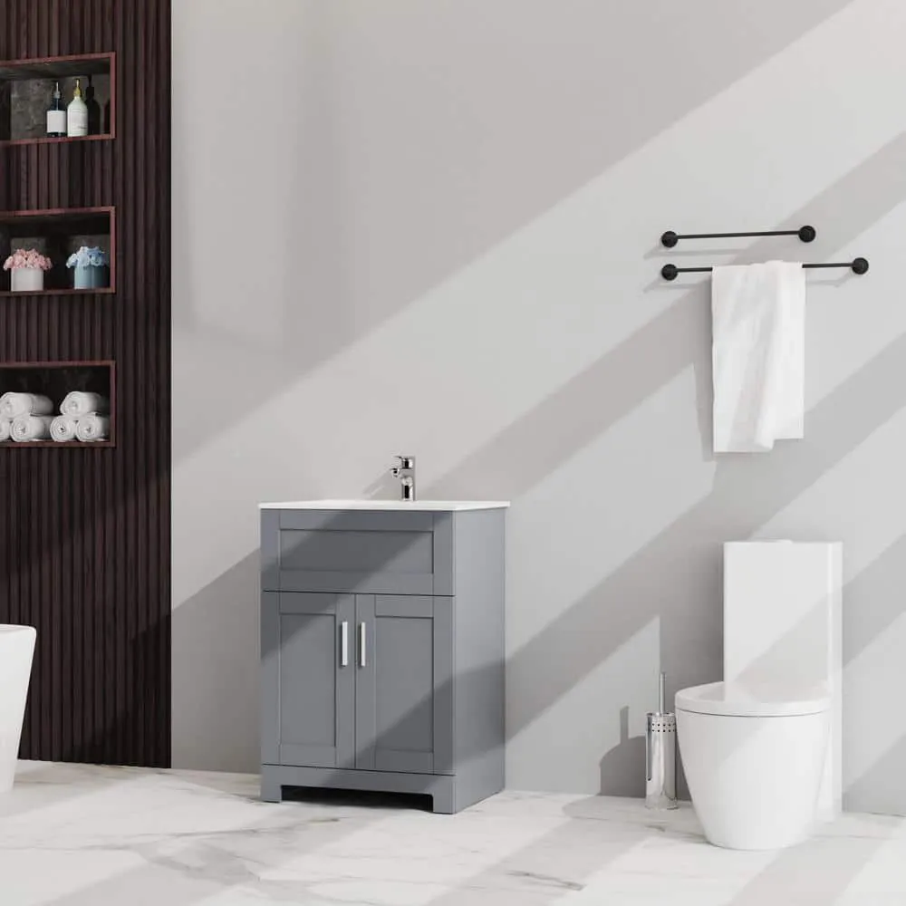 ANGELES HOME 24-inch Gray MDF Bathroom Vanity with Drop-in Laundry Sink and Cabinet, photo 5 of 6