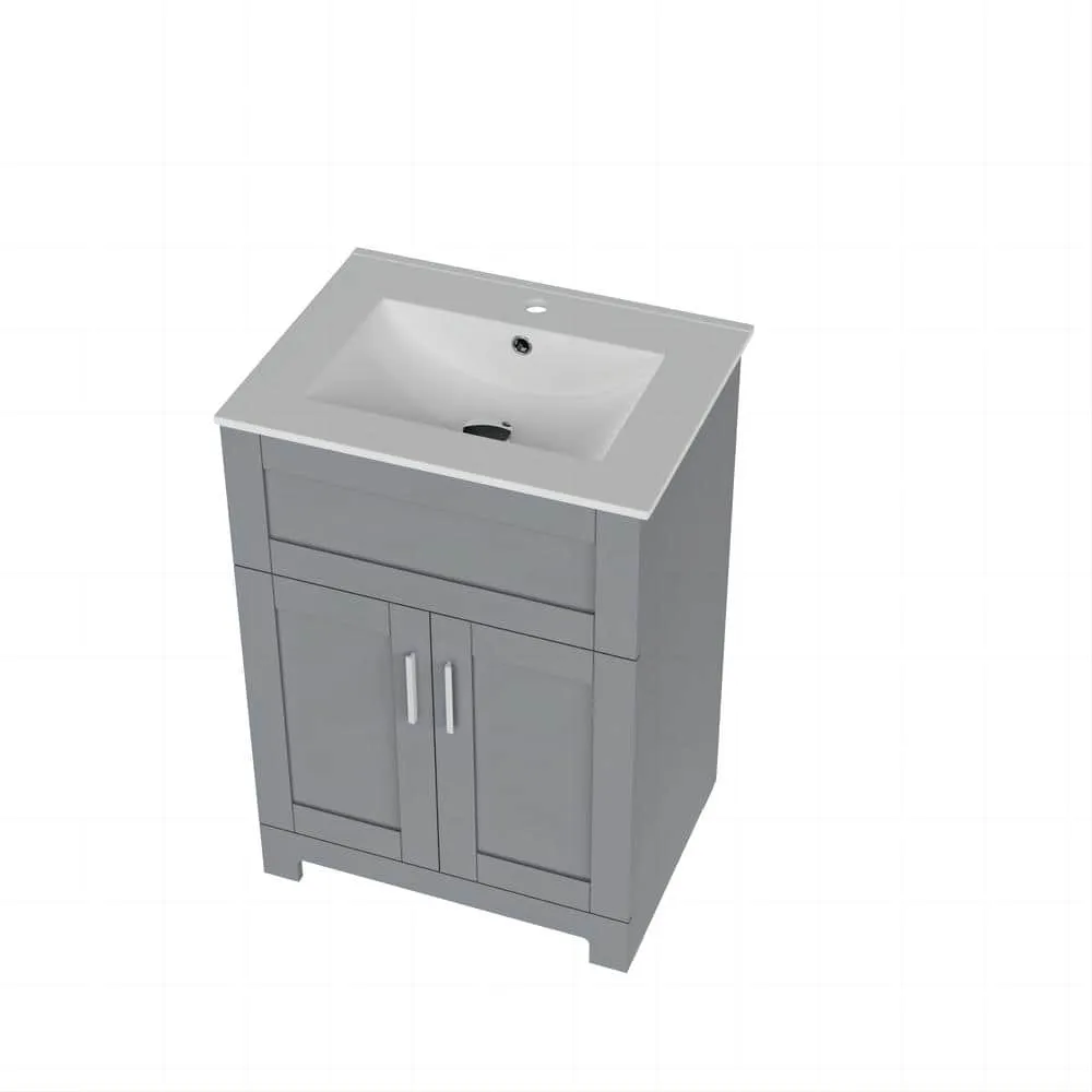 ANGELES HOME 24-inch Gray MDF Bathroom Vanity with Drop-in Laundry Sink and Cabinet, photo 4 of 6