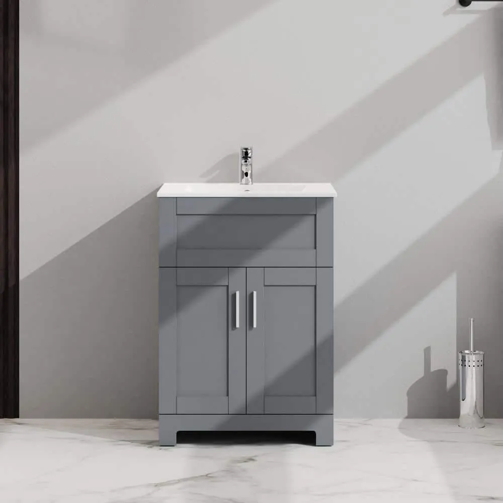 ANGELES HOME 24-inch Gray MDF Bathroom Vanity with Drop-in Laundry Sink and Cabinet, photo 2 of 6