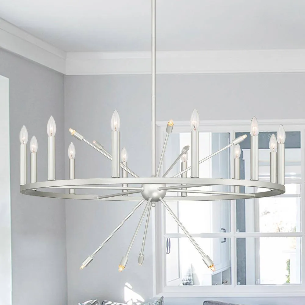 Vanity Art 60W 22-Light in White/Antique Silver Candle Style Wagon Wheel Chandelier Light, Bulb Not Included, photo 4 of 8