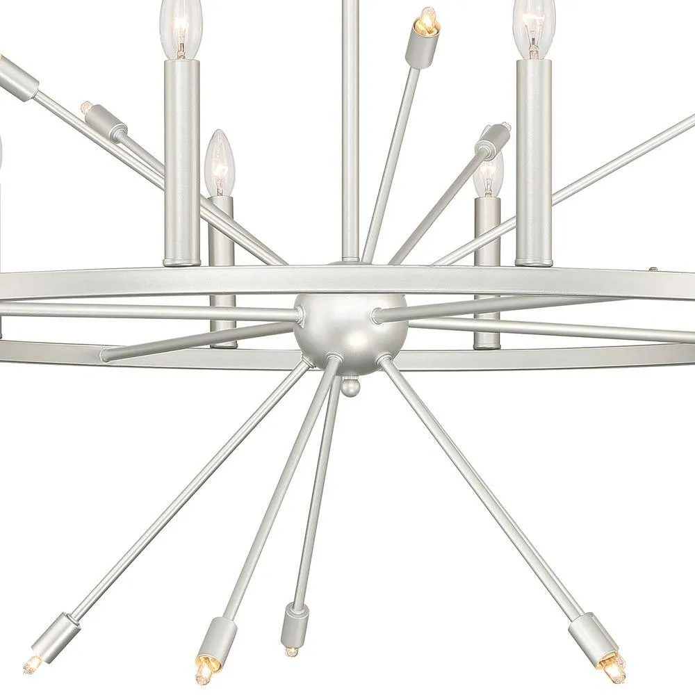 Vanity Art 60W 22-Light in White/Antique Silver Candle Style Wagon Wheel Chandelier Light, Bulb Not Included, photo 8 of 8