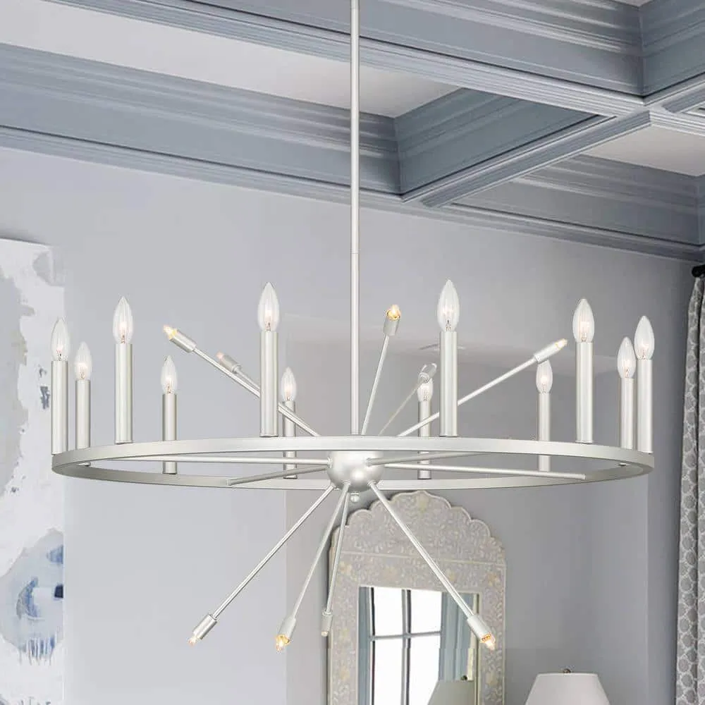 Vanity Art 60W 22-Light in White/Antique Silver Candle Style Wagon Wheel Chandelier Light, Bulb Not Included, photo 3 of 8