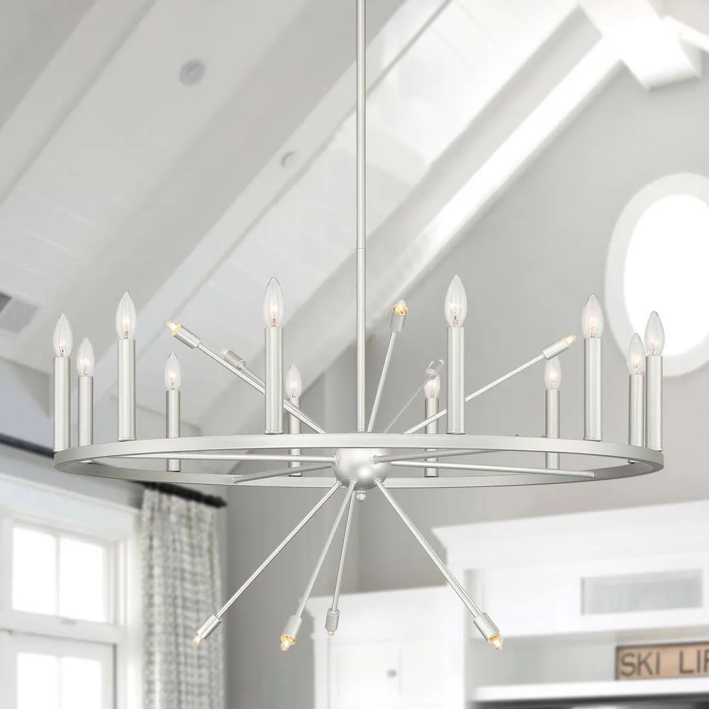 Vanity Art 60W 22-Light in White/Antique Silver Candle Style Wagon Wheel Chandelier Light, Bulb Not Included, photo 2 of 8