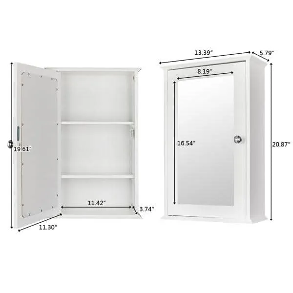 Aoibox 5.79 in. W x 13.39 in. H D x 20.87 in. H Rectangular White MDF Framed Surface Mount Medicine Cabinet with Mirror, photo 8 of 10