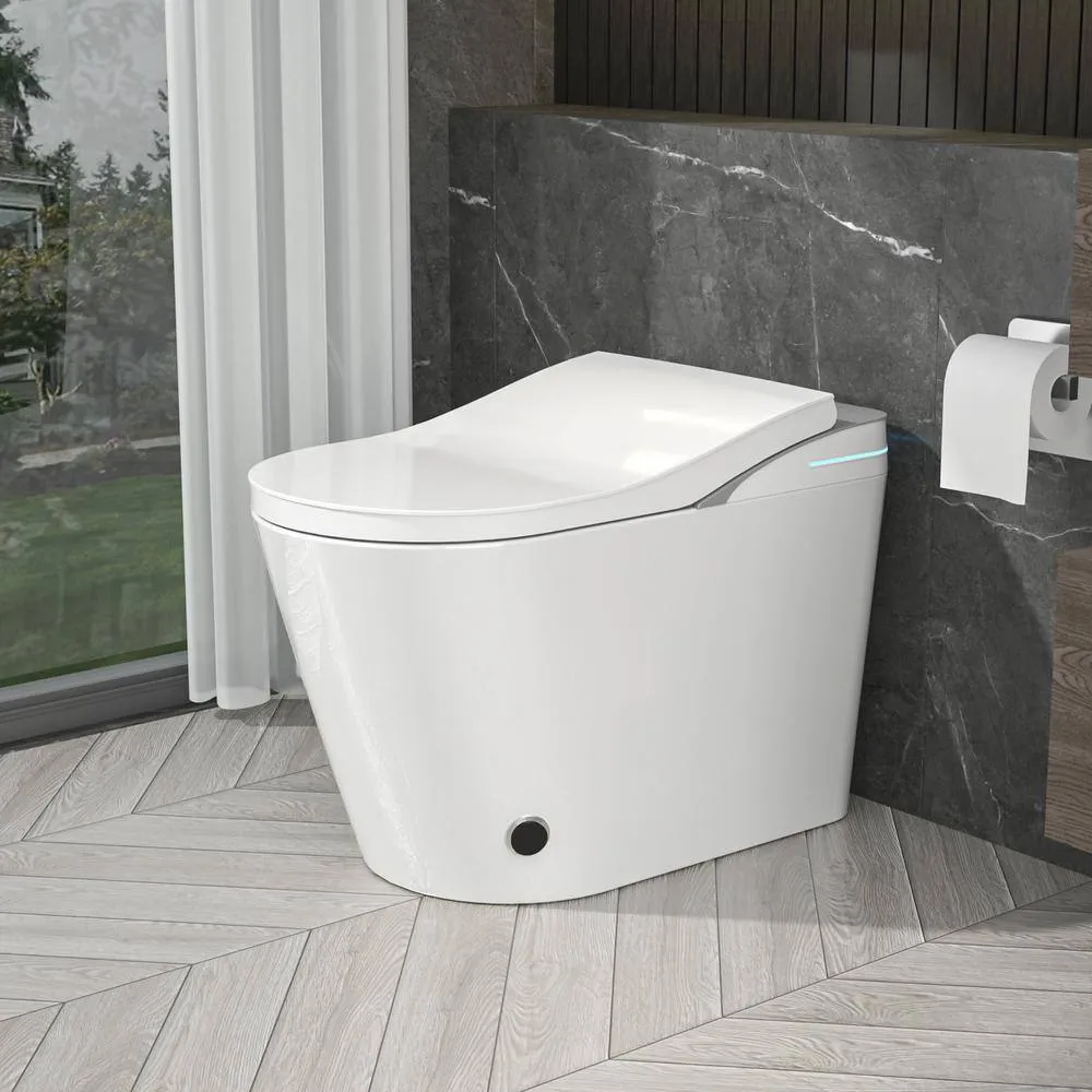 Smart 1-Piece 1.28 GPF Elongated Bidet Toilet with Heated Seat and Remote Control in Glossy White, photo 9 of 9