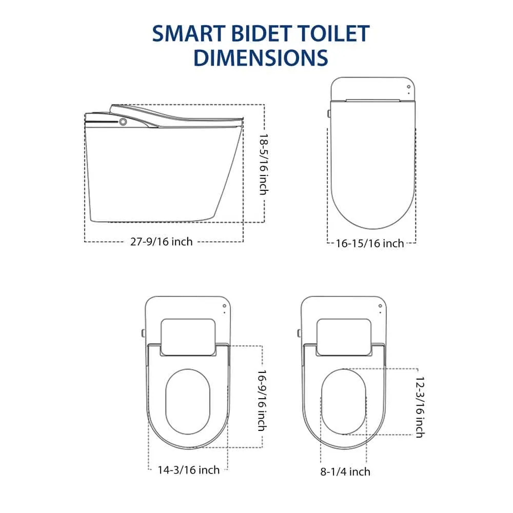 Smart 1-Piece 1.28 GPF Elongated Bidet Toilet with Heated Seat and Remote Control in Glossy White, photo 2 of 9