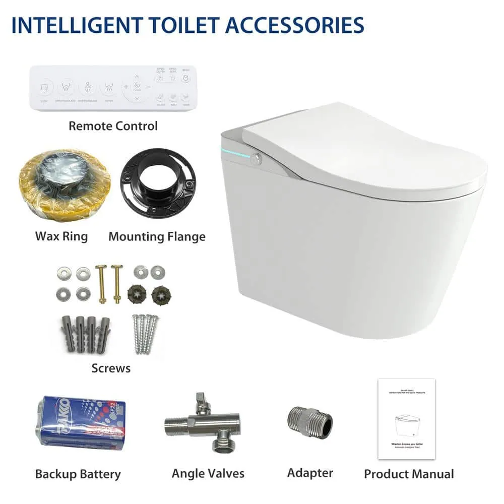 Smart 1-Piece 1.28 GPF Elongated Bidet Toilet with Heated Seat and Remote Control in Glossy White, photo 8 of 9