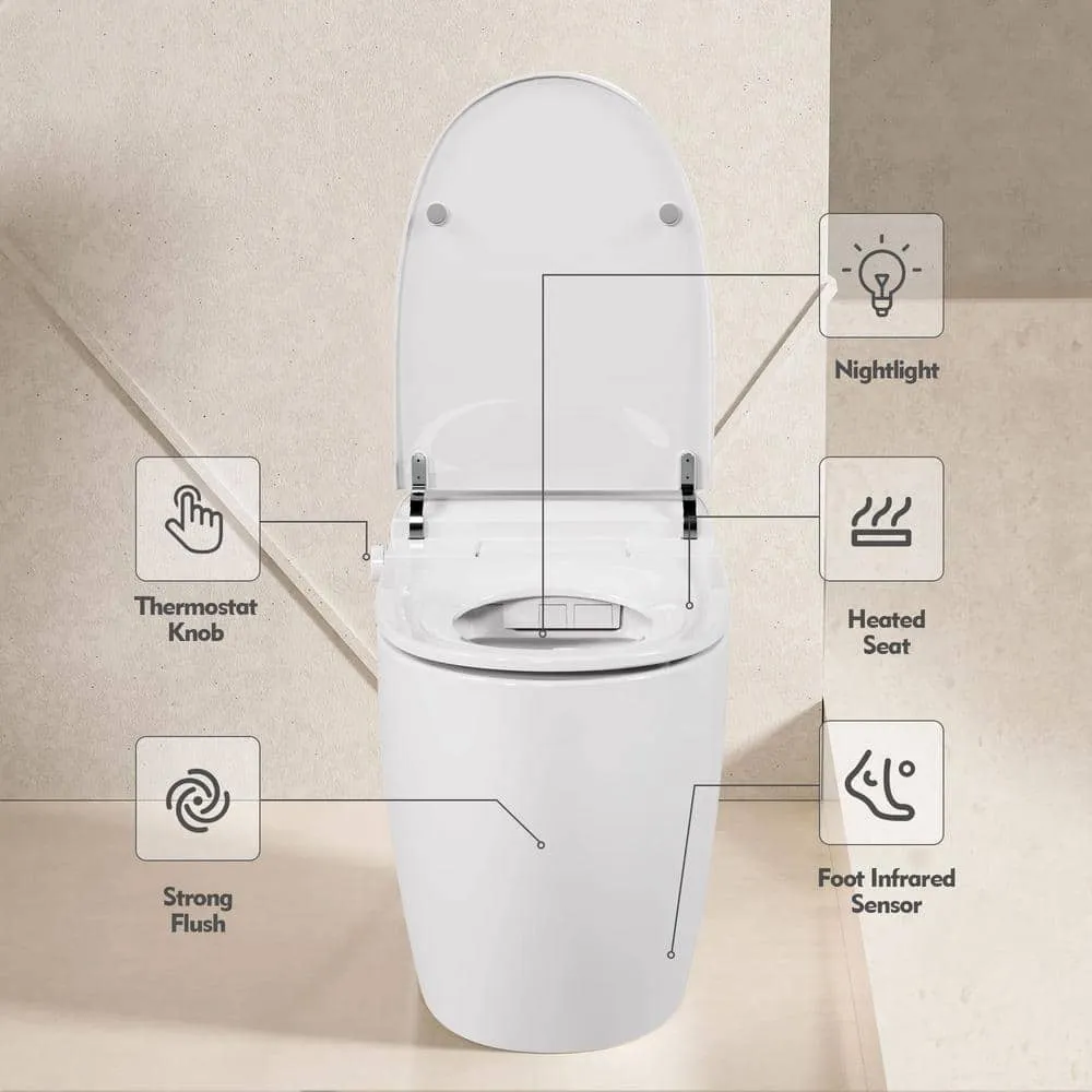 Virubi Heated Seat Smart Elongated 1-Piece Toilet with Foot Sensor, Soft Close, White, photo 6 of 8