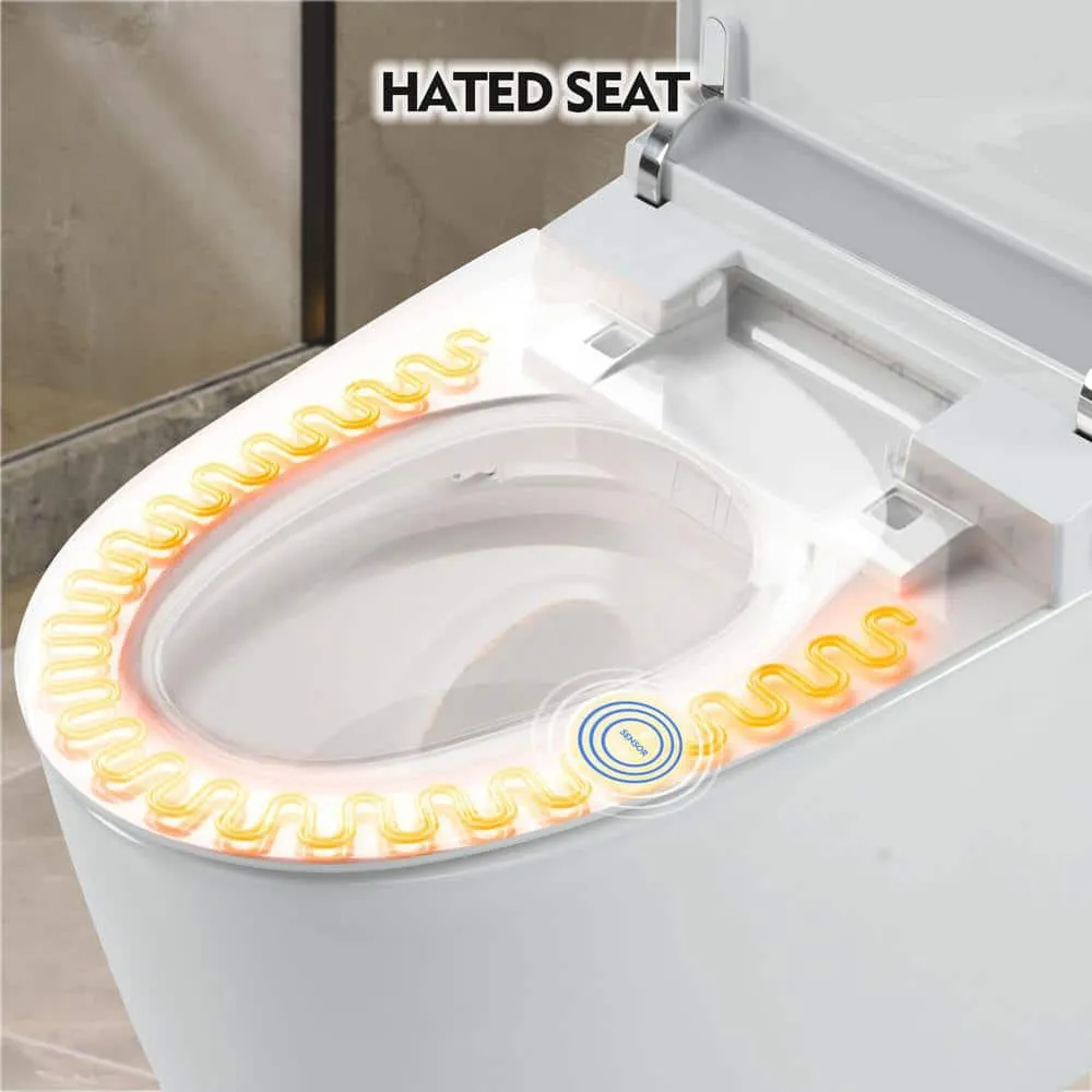 Virubi Heated Seat Smart Elongated 1-Piece Toilet with Foot Sensor, Soft Close, White, photo 4 of 8