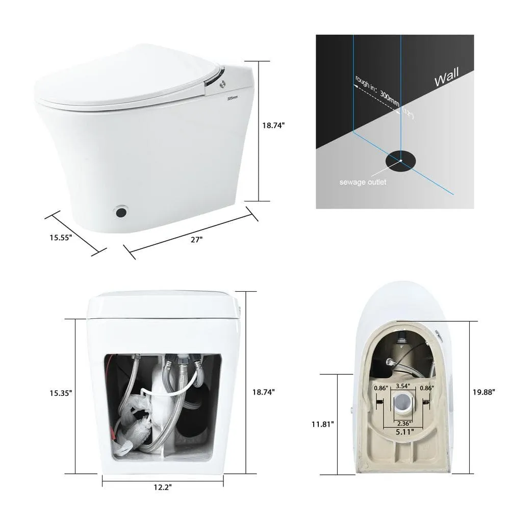 Virubi Heated Seat Smart Elongated 1-Piece Toilet with Foot Sensor, Soft Close, White, photo 2 of 8