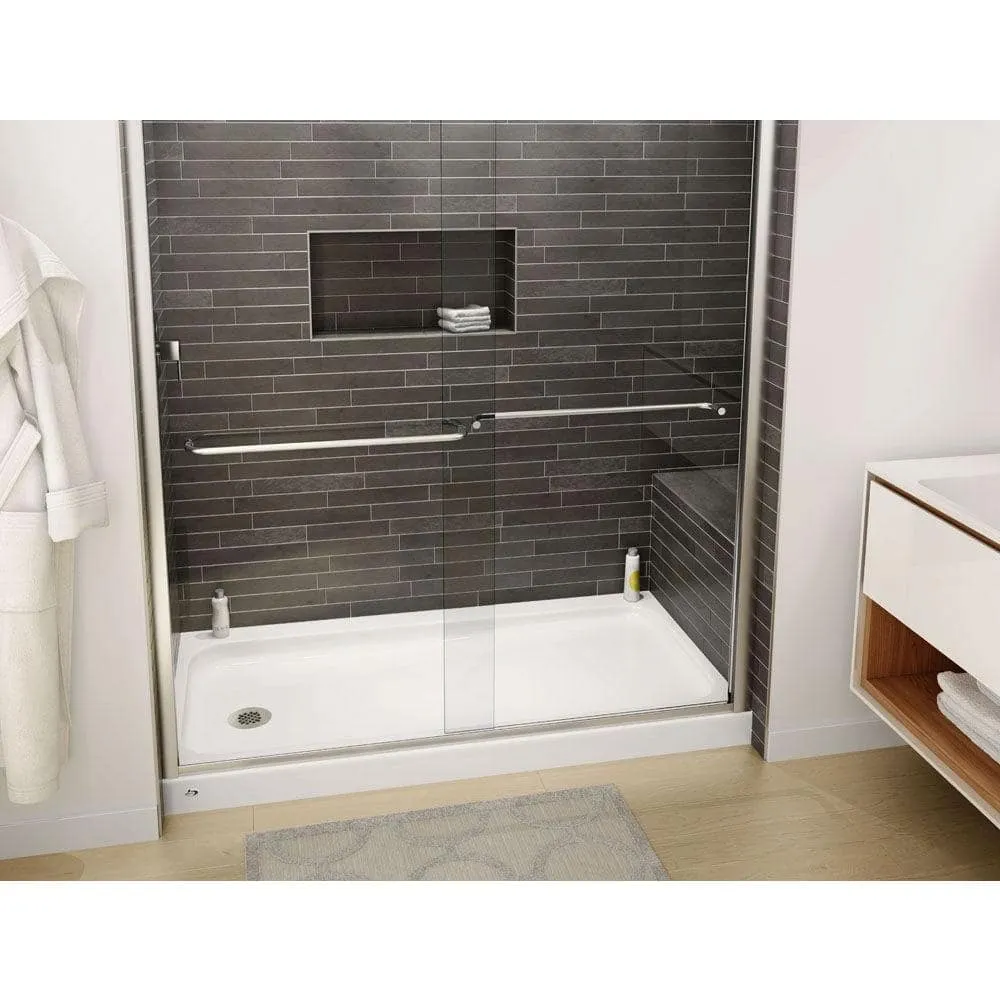 ShowerCast Plus 60 in. x 32 in. Single Threshold Shower Pan in White with Square Chrome Shower Drain Cover Right Drain, photo 2 of 2