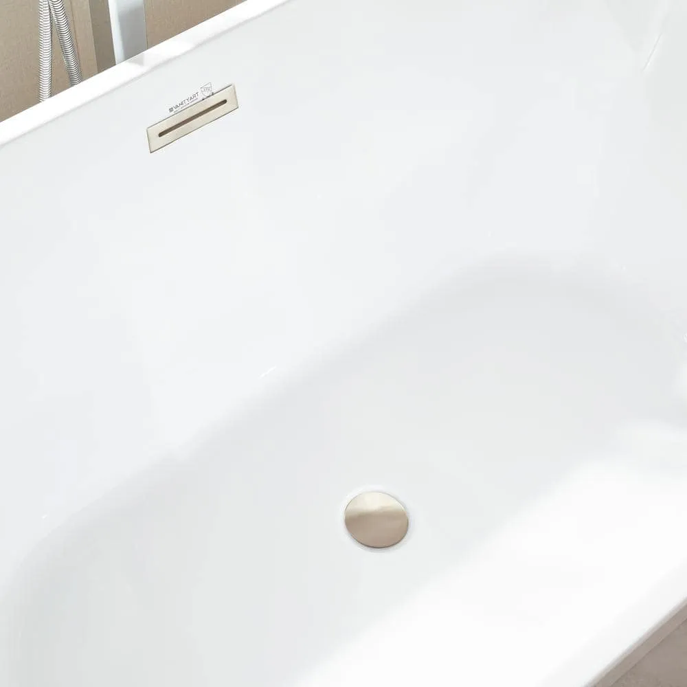 Vanity Art Bordeaux 59 in. Acrylic Flatbottom Freestanding Bathtub in White/Brushed Nickel, photo 10 of 12