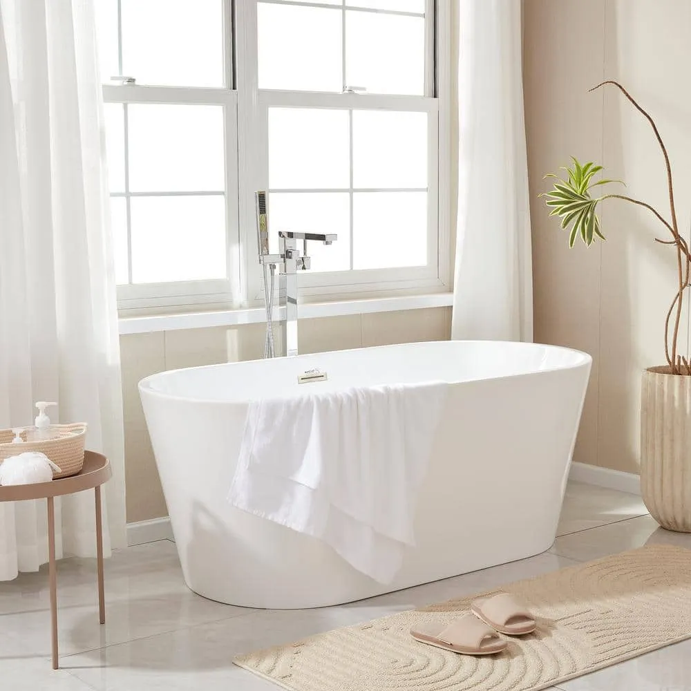 Vanity Art Bordeaux 59 in. Acrylic Flatbottom Freestanding Bathtub in White/Brushed Nickel, photo 6 of 12